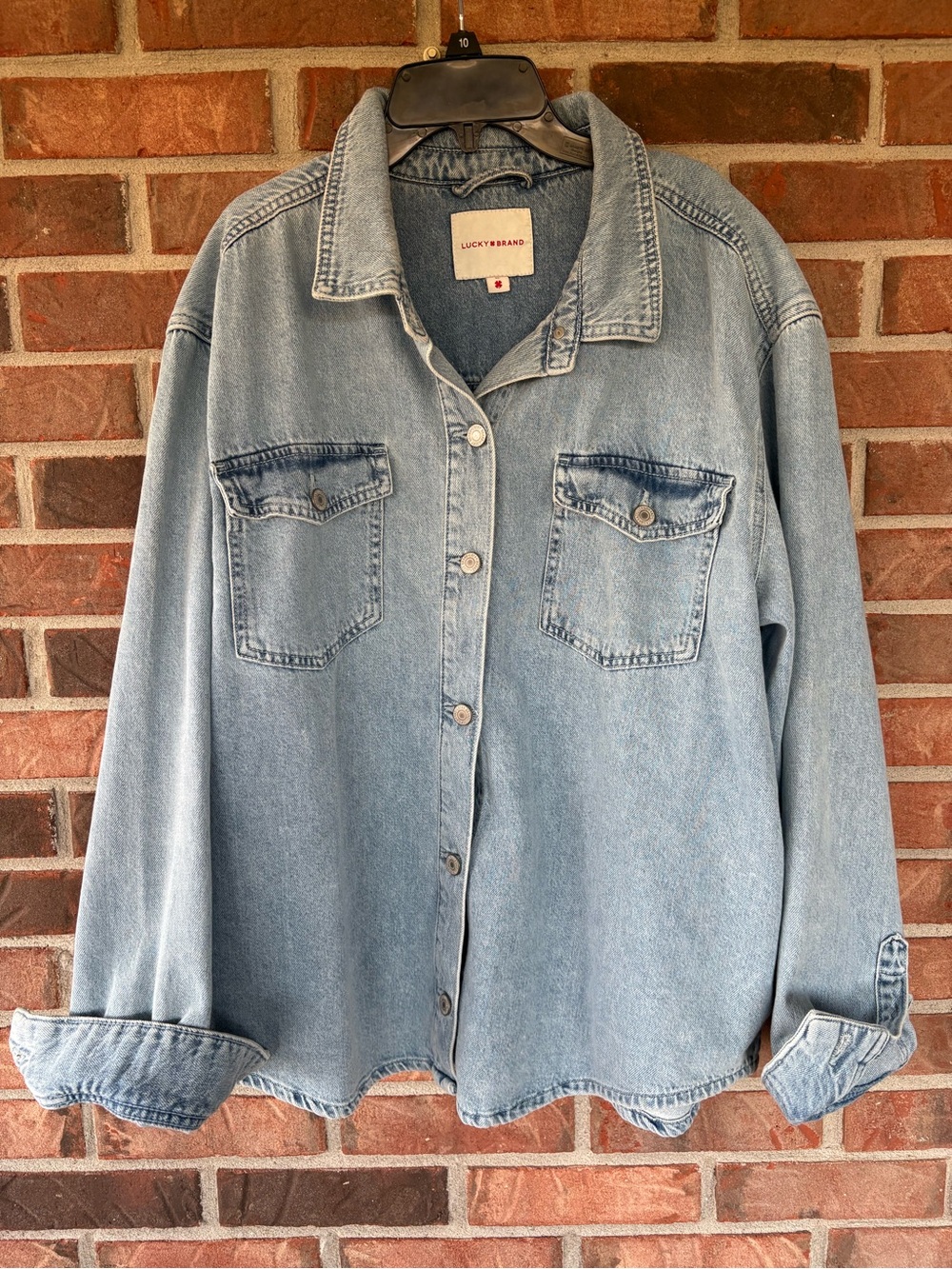Lucky Brand Women's Oversized Light Blue Denim Shirt Jacket